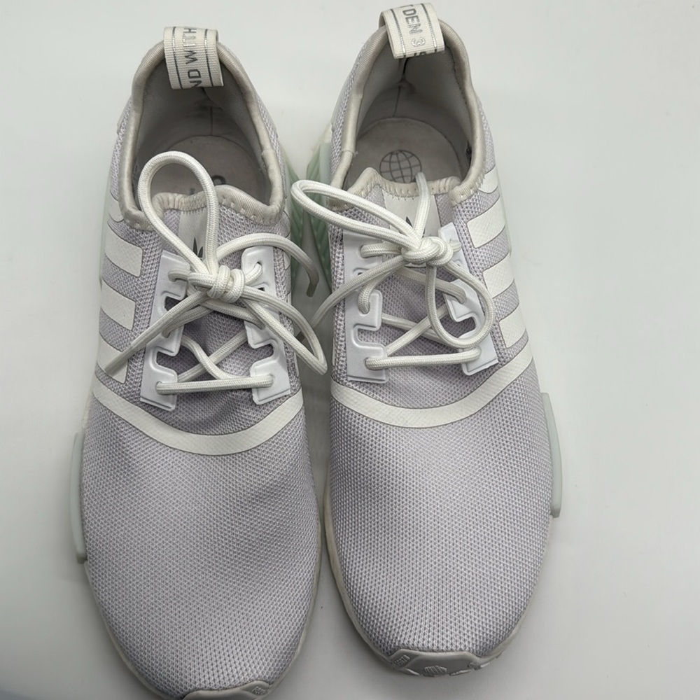 Adidas NMD_r1 Sneakers in White/White/Silver Metallic Size 9 - Picture 10 of 12